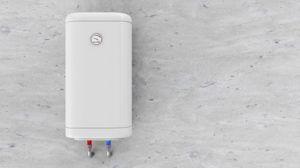 Hot water heater mounted to wall