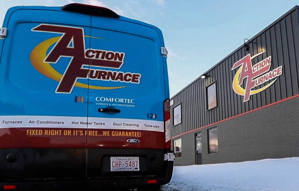 Action Furnace van parked outside Calgary location