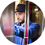 Technician inspecting electric furnace