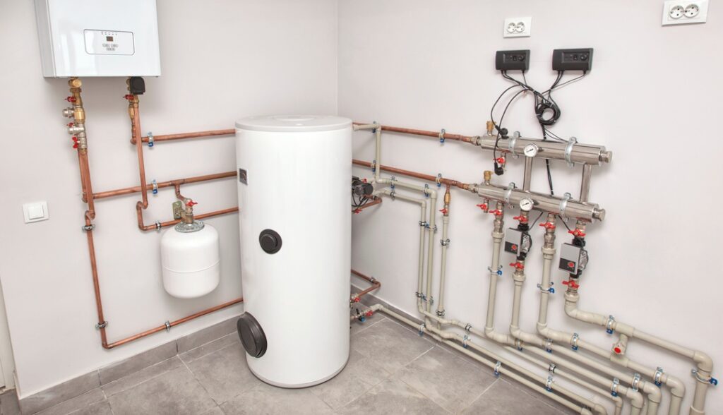 Storage tank water heater in basement of home