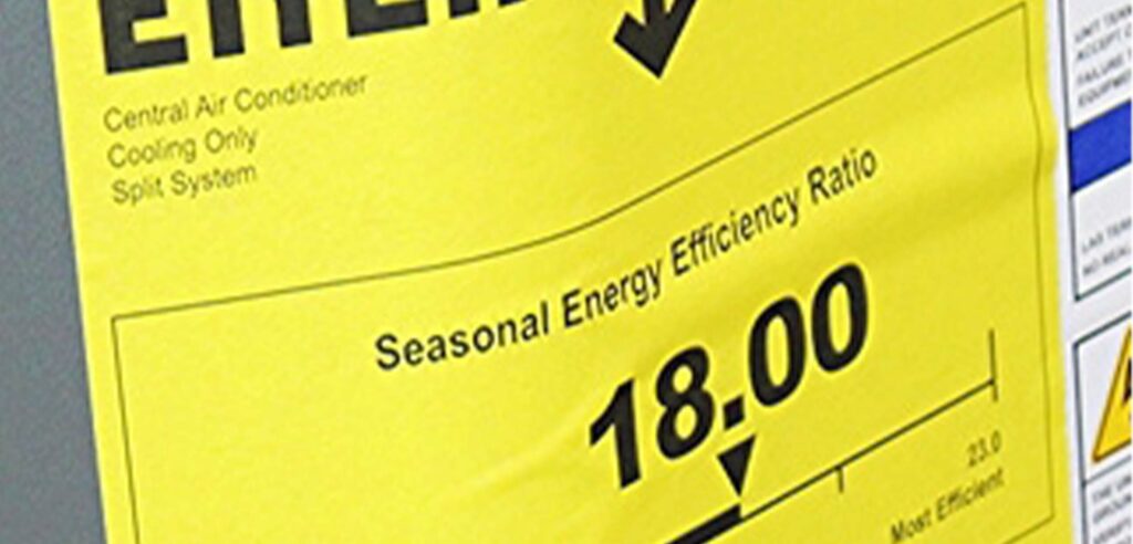 Label showing seasonal energy efficiency ratio