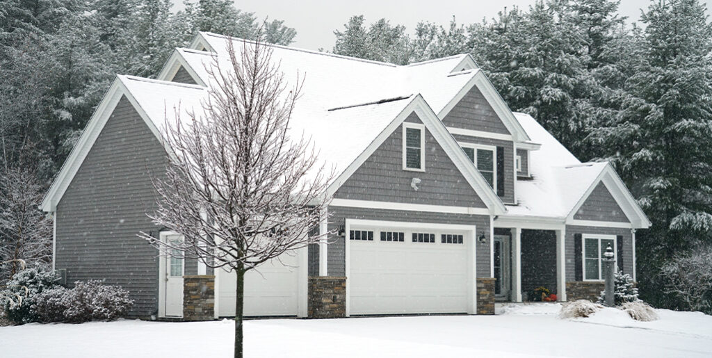 Outside of a home in winter.