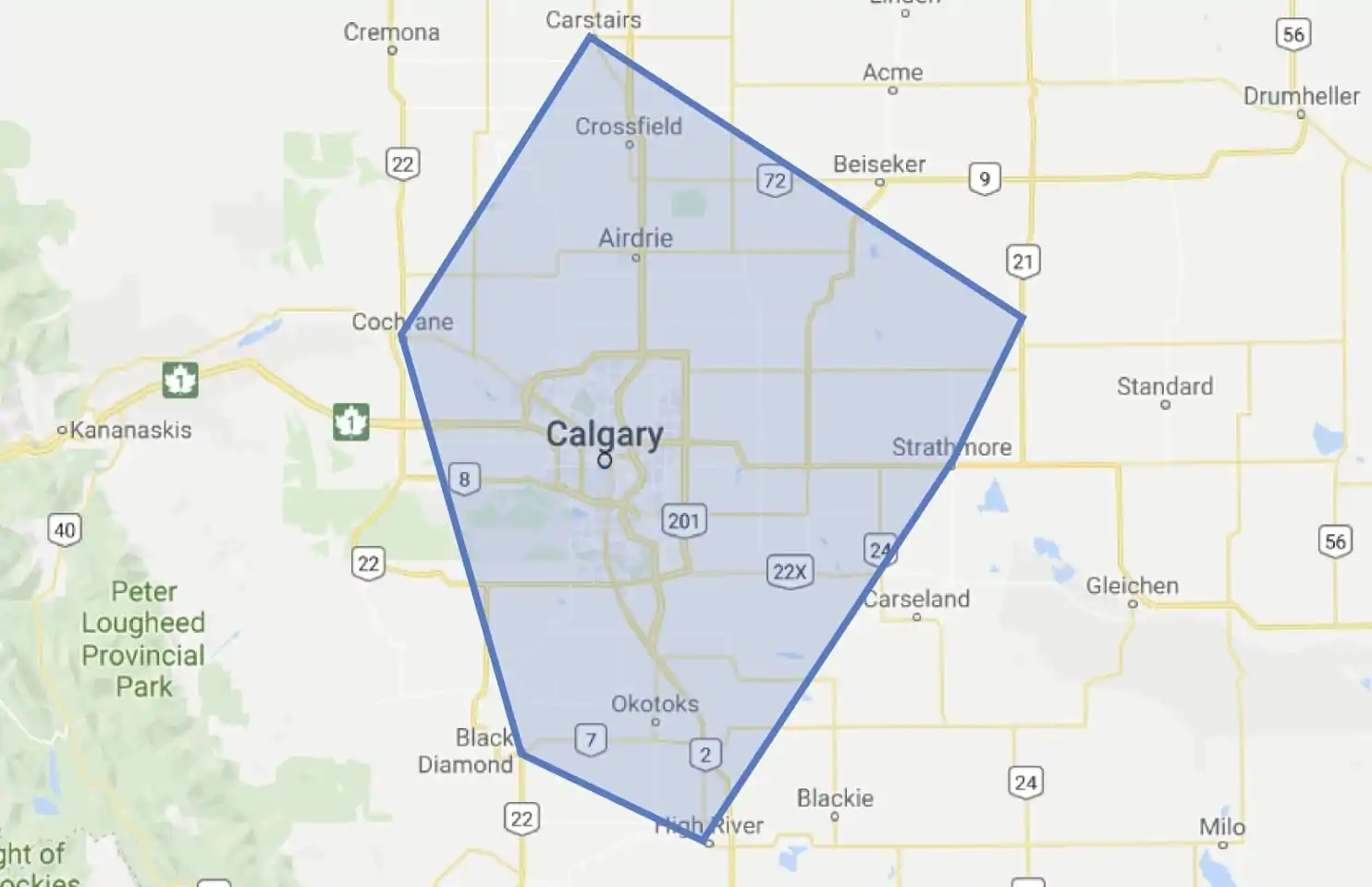 Action Furnace Calgary Service Area Map