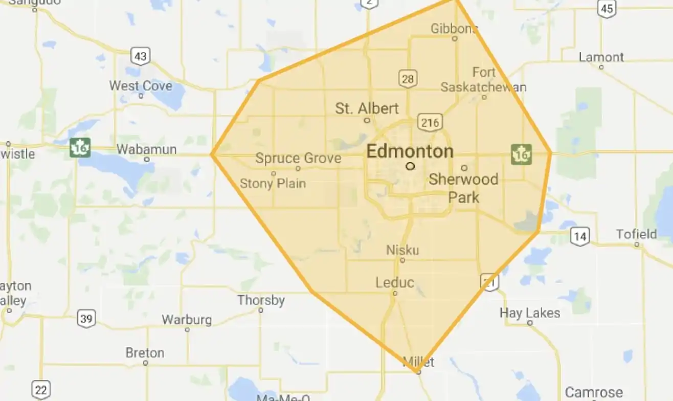 Action Furnace Edmonton Service Area Map