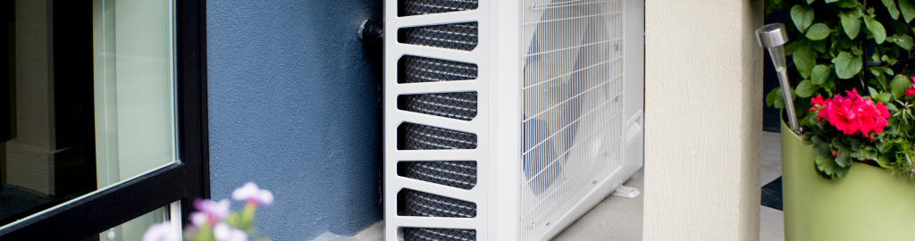 A newly serviced heat pump ready to provide energy efficient heating and cooling to a Calgary home.