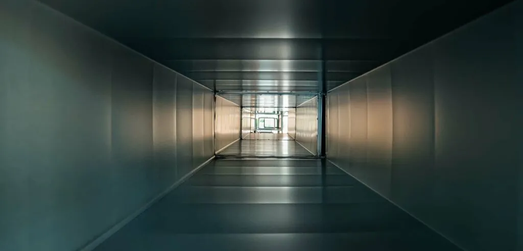 View looking into brand new properly installed duct work.